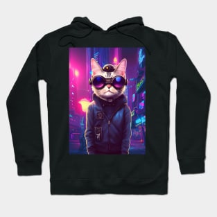 Techno Cat In Japan Neon City Hoodie